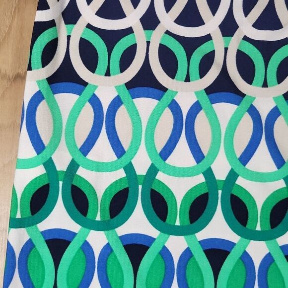 🔹️Sandra Darren Blue & White Geometric 3/4 Sleeve Dress Size 6 - Picture 7 of 11